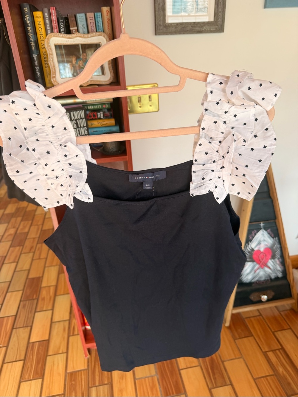 Tommy Hilfiger Black Tank with White Star Ruffle Straps
